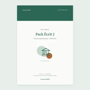 Couverture du PDF « Pack Écrit 2 » (6 fiches d'entraînement ConcoursCRPE, CRPE 2027), version 1.0.
